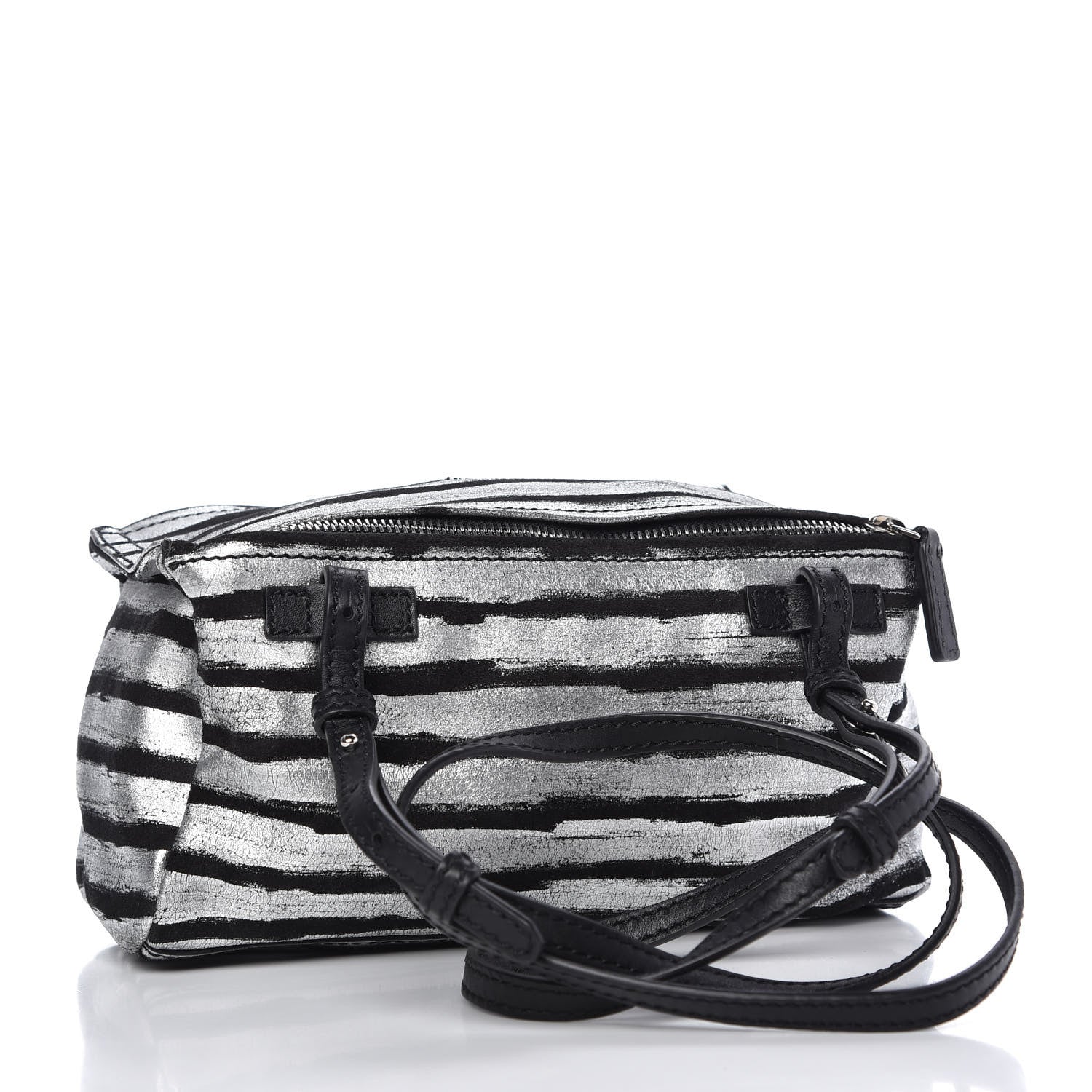 Givenchy Metallic Calfskin Striped Mini Pandora Black Silver 3 of 10