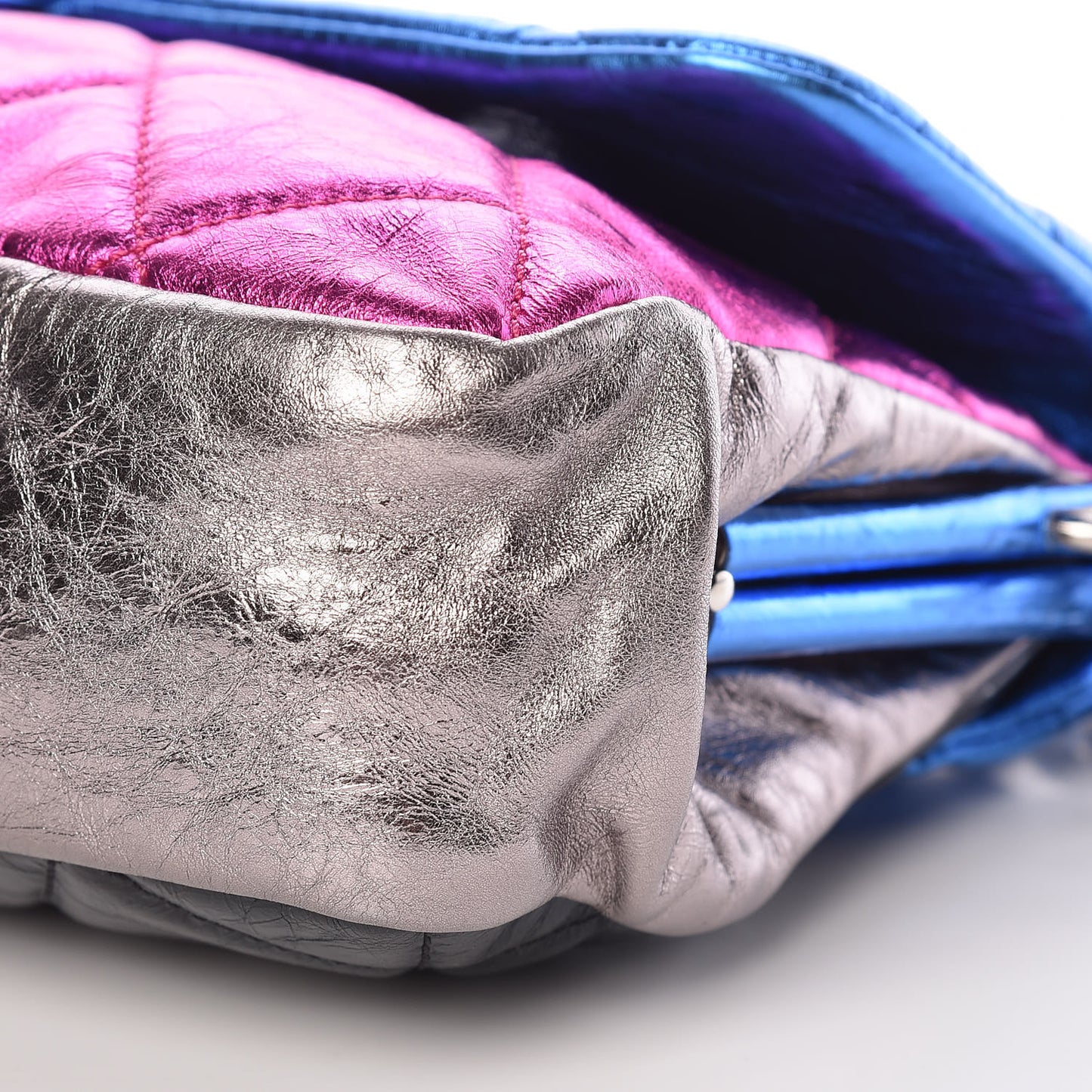 Metallic Calfskin Quilted Modern Chain Flap Frame Bag Multicolor