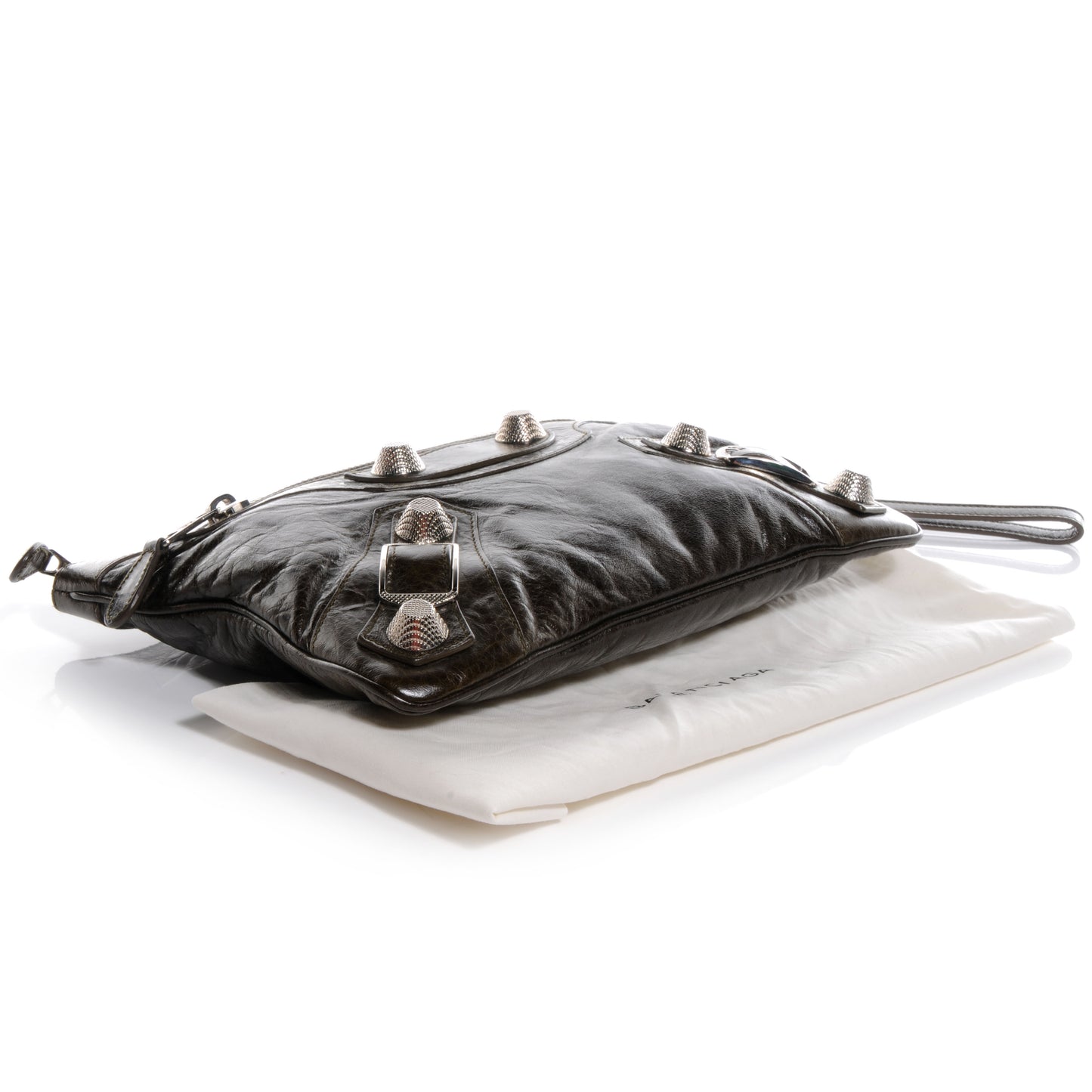 Chevre Agneau Arena Giant 21 Silver Hardware Handle Flat Clutch Vert Fonce