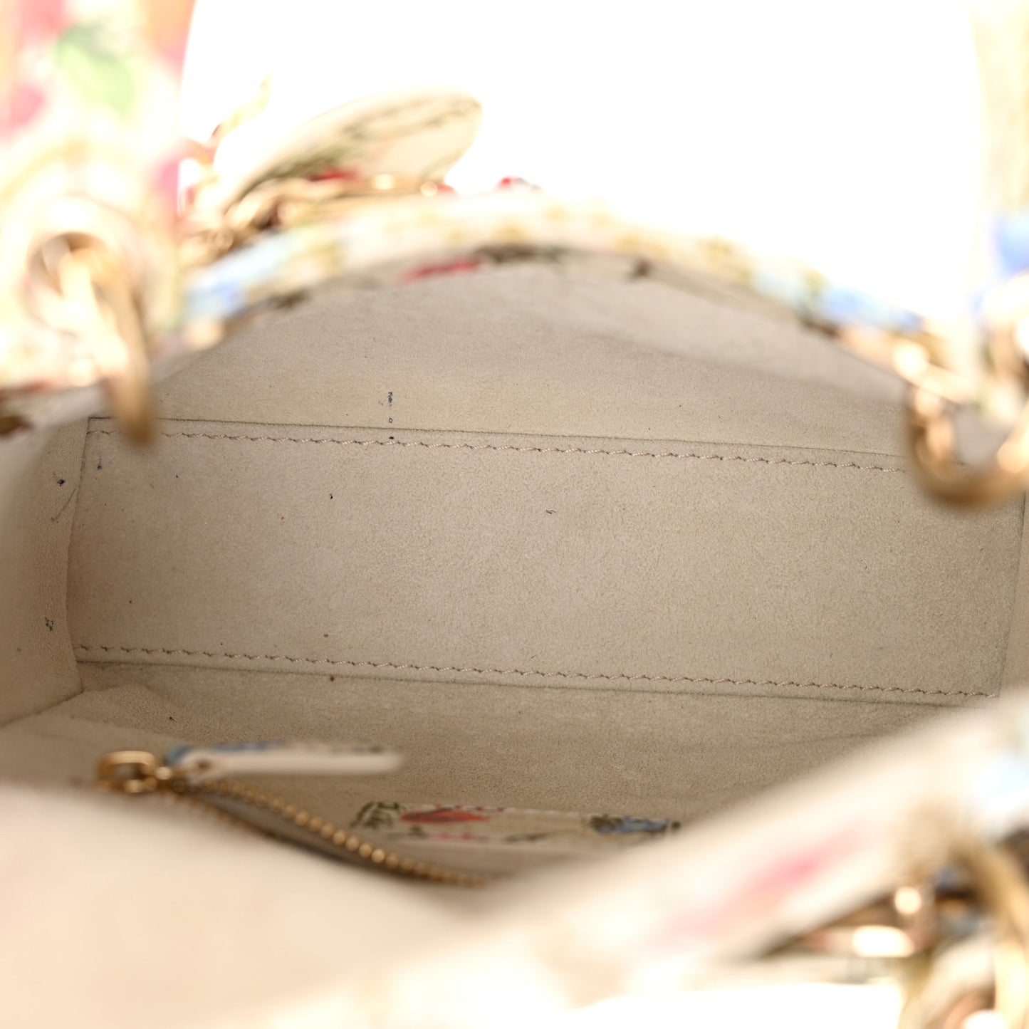 Calfskin Hibiscus Printed Embroidered Mini Lady Dior Beige Multicolor