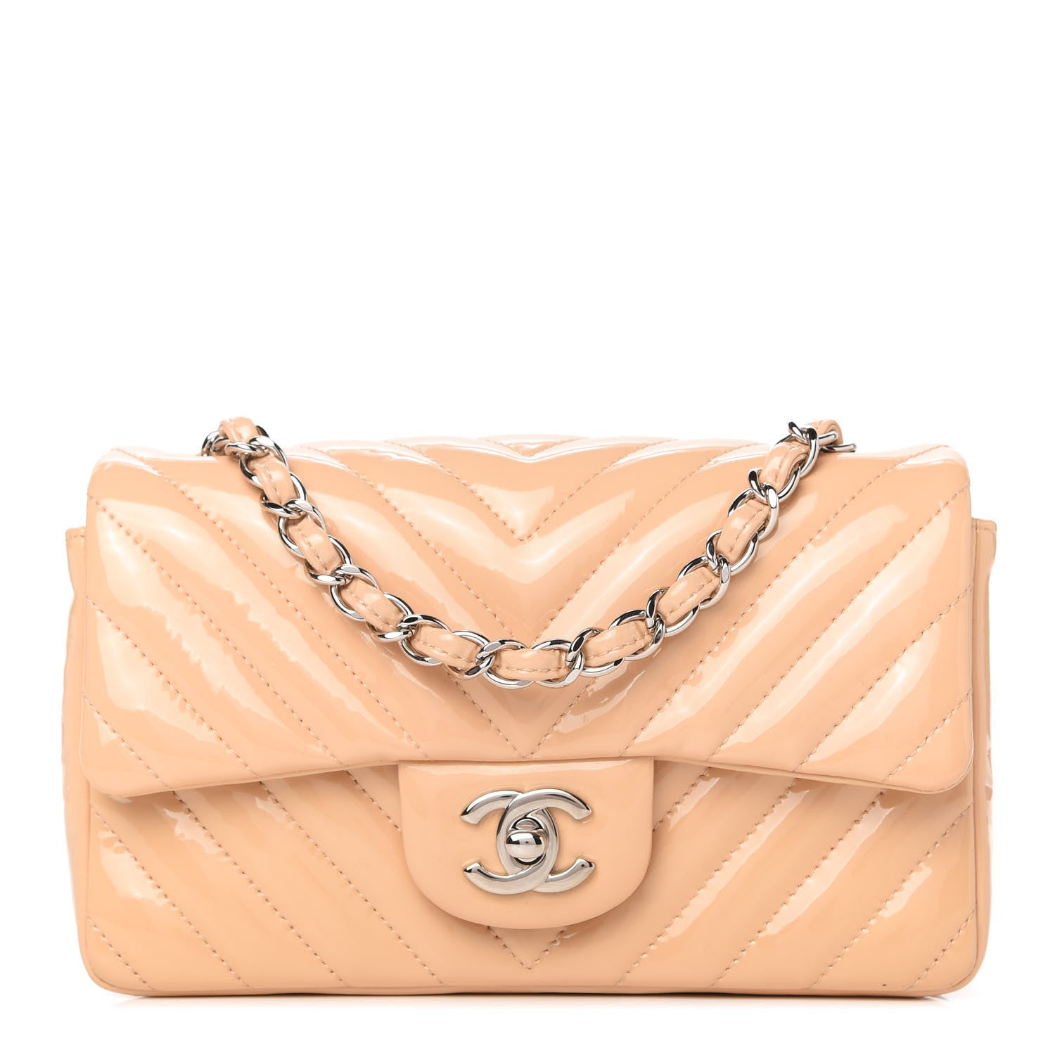 Chanel Patent Chevron Quilted Mini Rectangular Flap Beige 1 of 11