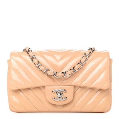 Chanel Patent Chevron Quilted Mini Rectangular Flap Beige 1 of 11