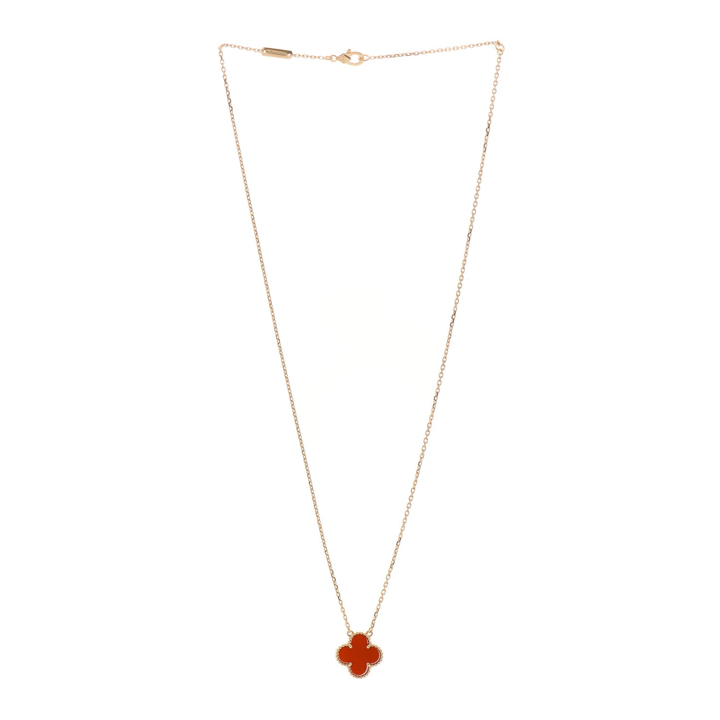 18K Yellow Gold Carnelian Vintage Alhambra Pendant Necklace