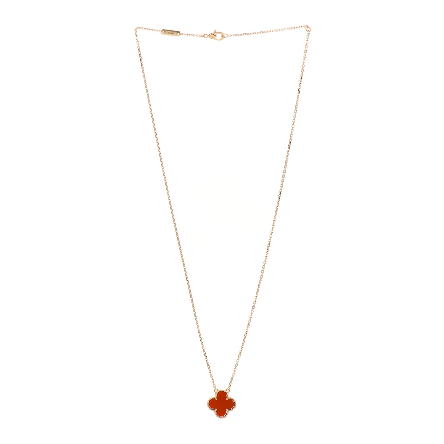 Van Cleef & Arpels 18K Yellow Gold Carnelian Vintage Alhambra Pendant Necklace 2 of 4