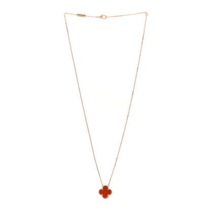 Van Cleef & Arpels 18K Yellow Gold Carnelian Vintage Alhambra Pendant Necklace 2 of 4