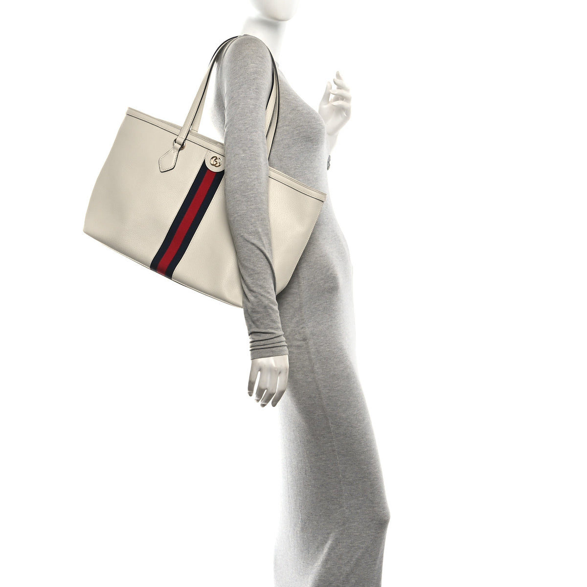 Gucci Textured Calfskin Web Medium Ophidia Shopping Tote Mystic White 2 of 9