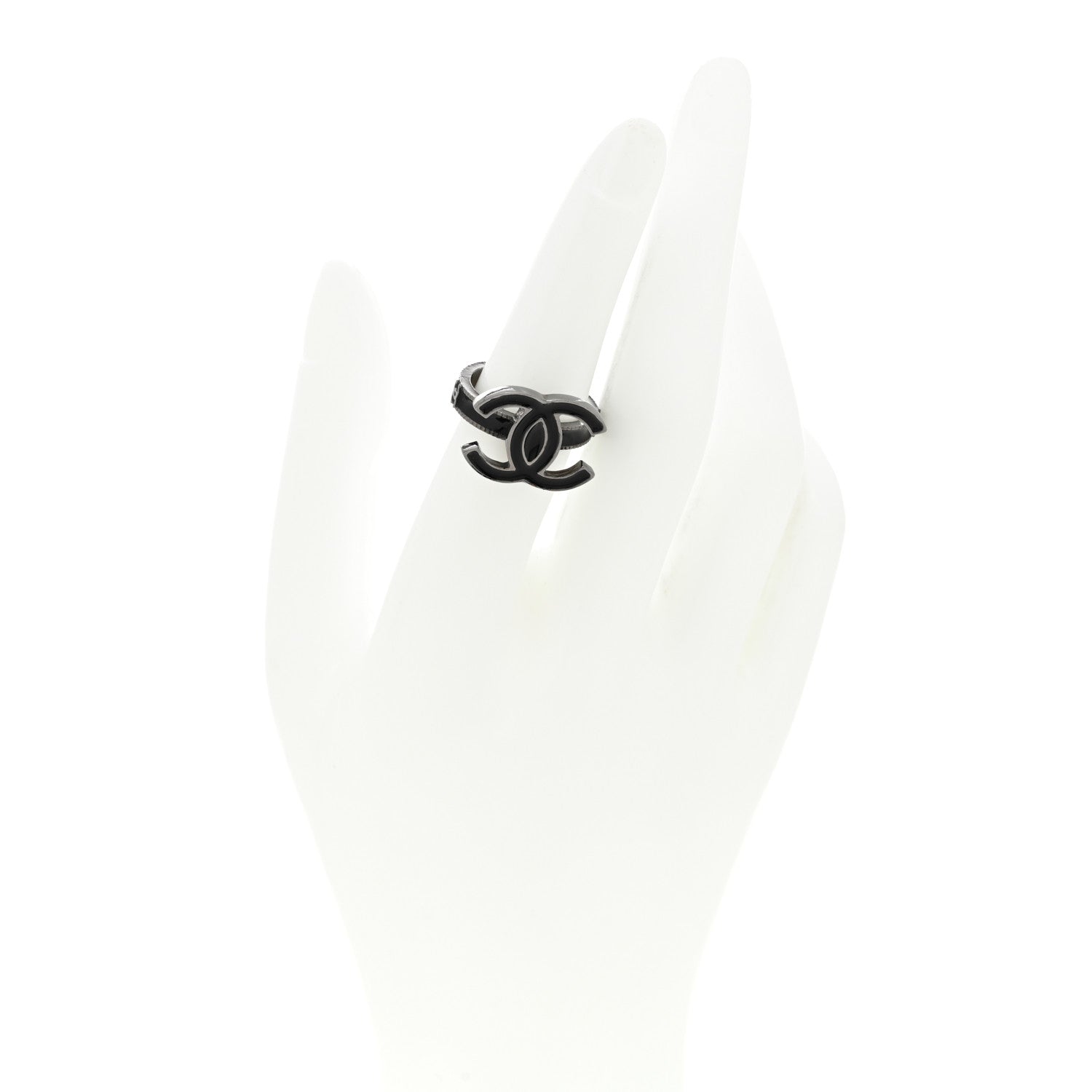 Chanel Enamel CC Ring 52 6 Black Silver 2 of 4