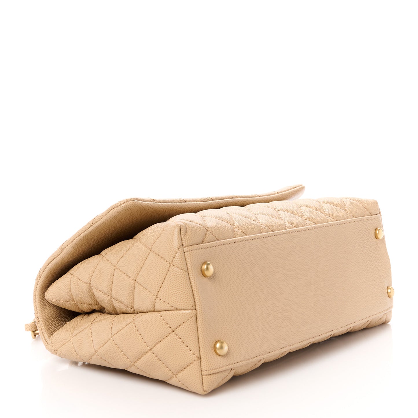 Caviar Lizard Embossed Quilted Small Coco Handle Flap Beige