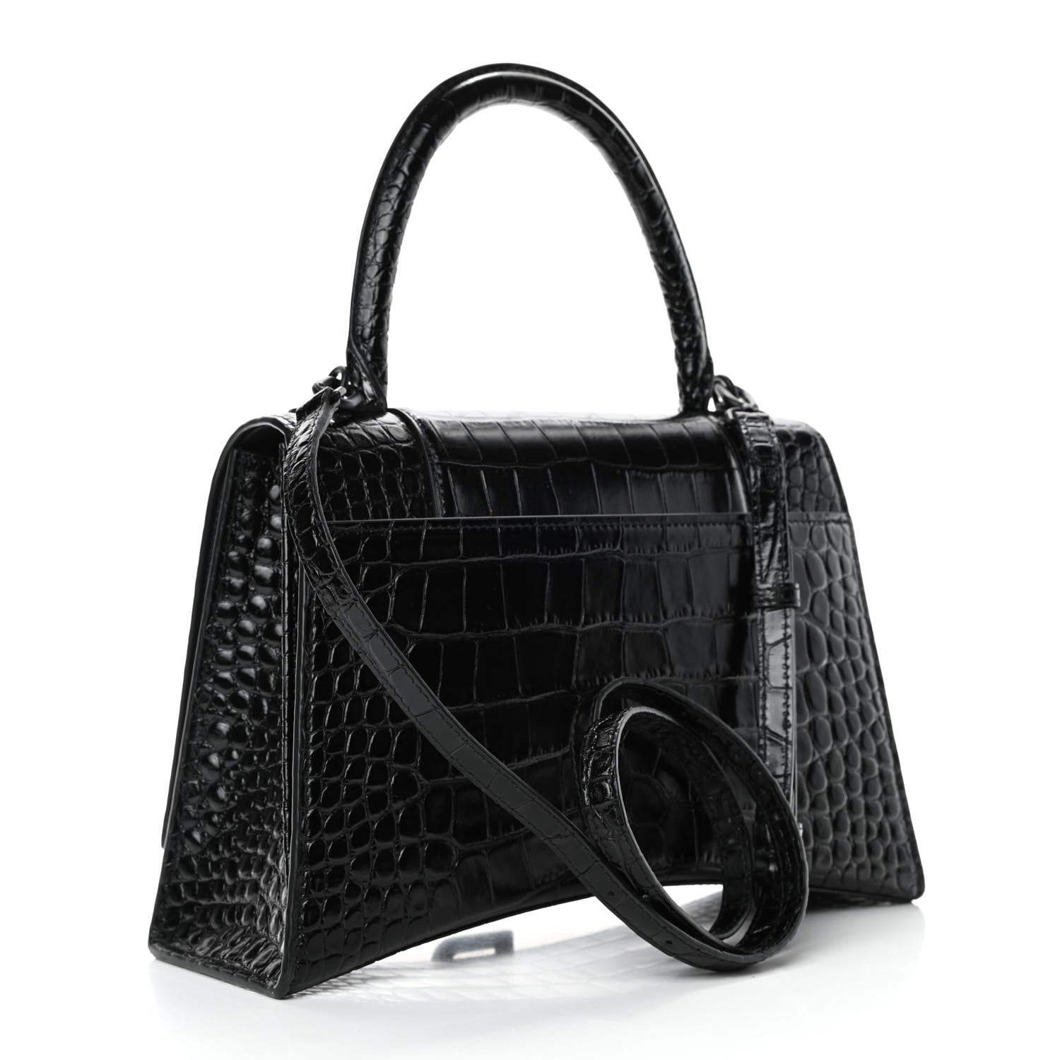 Balenciaga Shiny Calfskin Monochrome Crocodile Embossed Medium Hourglass Top Handle Bag Black 2 of 4