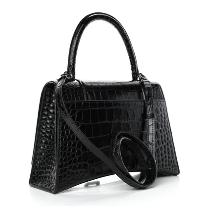 Balenciaga Shiny Calfskin Monochrome Crocodile Embossed Medium Hourglass Top Handle Bag Black 2 of 4