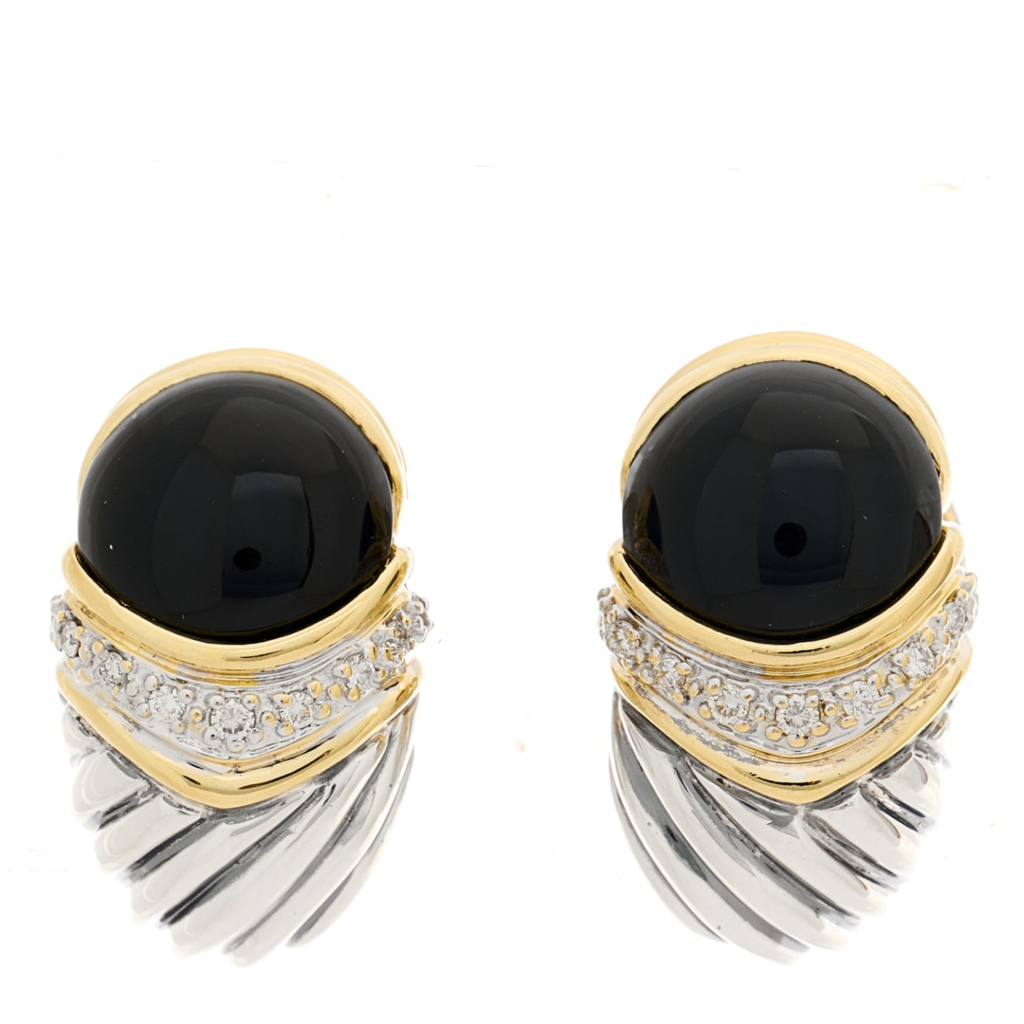 Sterling Silver 18K Yellow Gold Diamond Black Onyx Capri Shrimp Earrings