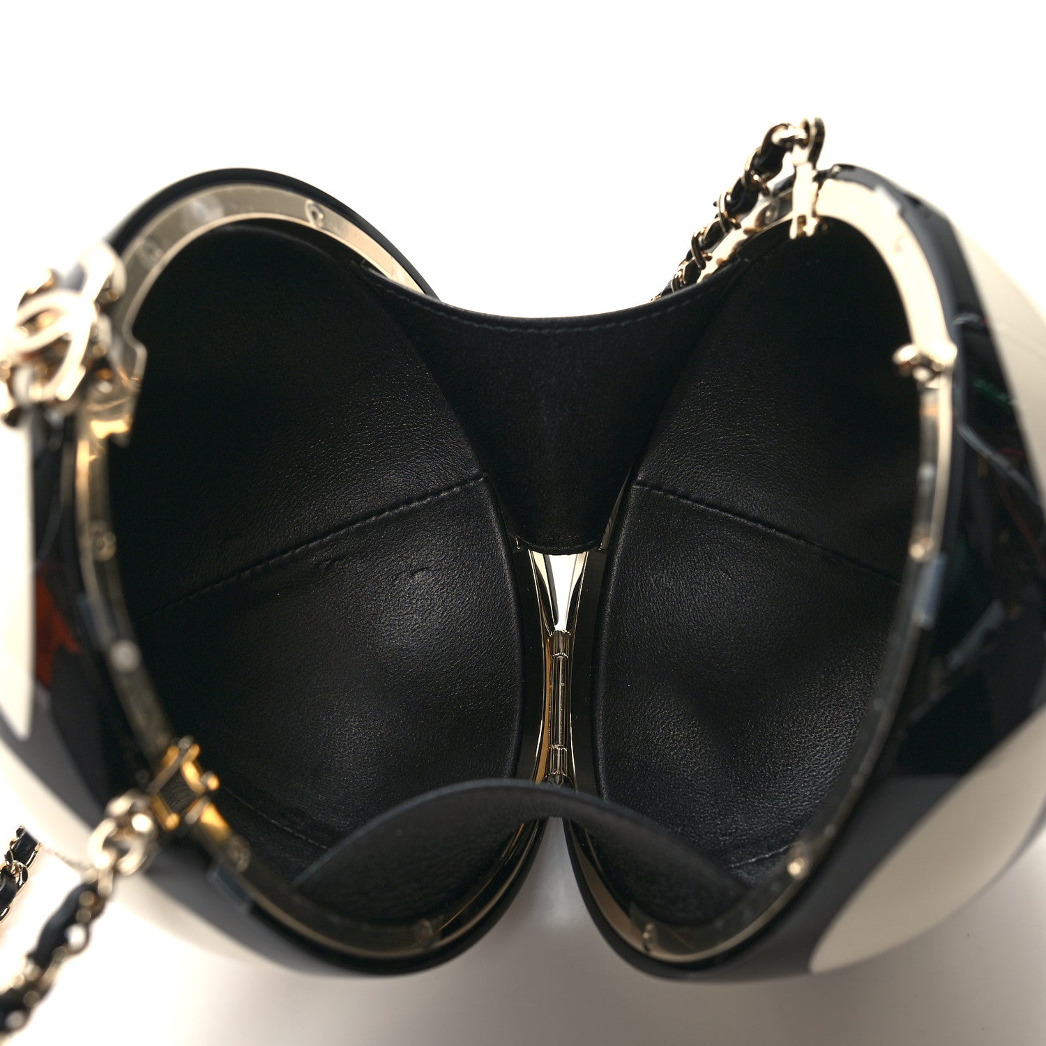 Chanel Resin Plexi CC Round Camellia Minaudiere Clutch Black White 5 of 12