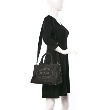 Prada Denim Small Logo Tote Black 2 of 8