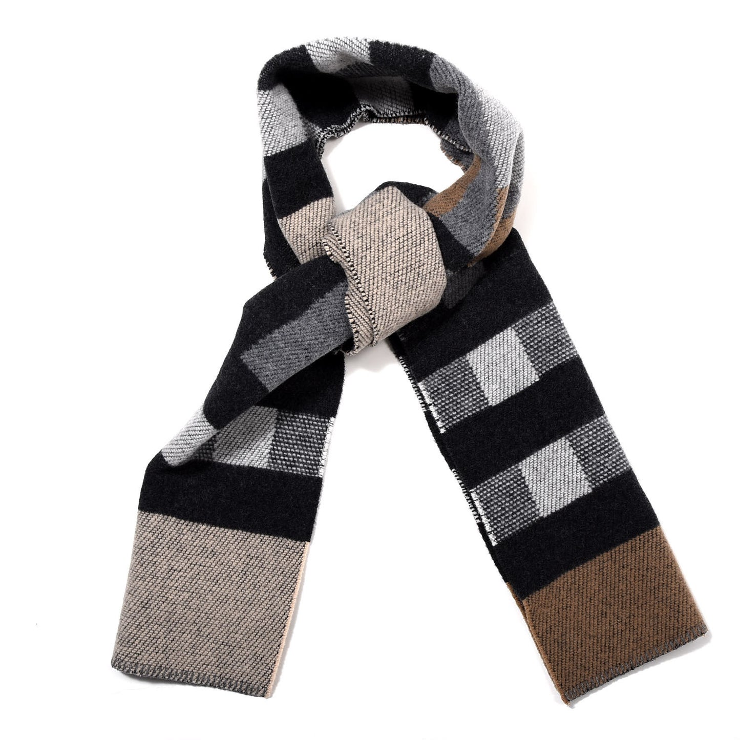 Wool Cashmere Mega Check Color Block Scarf Brown Multicolor
