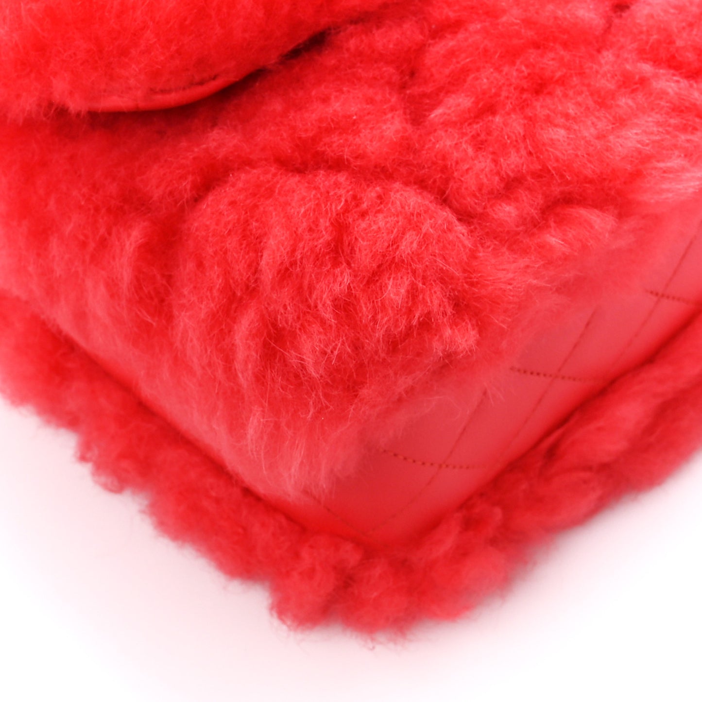 Shearling Lambskin Quilted Flap Bright Red