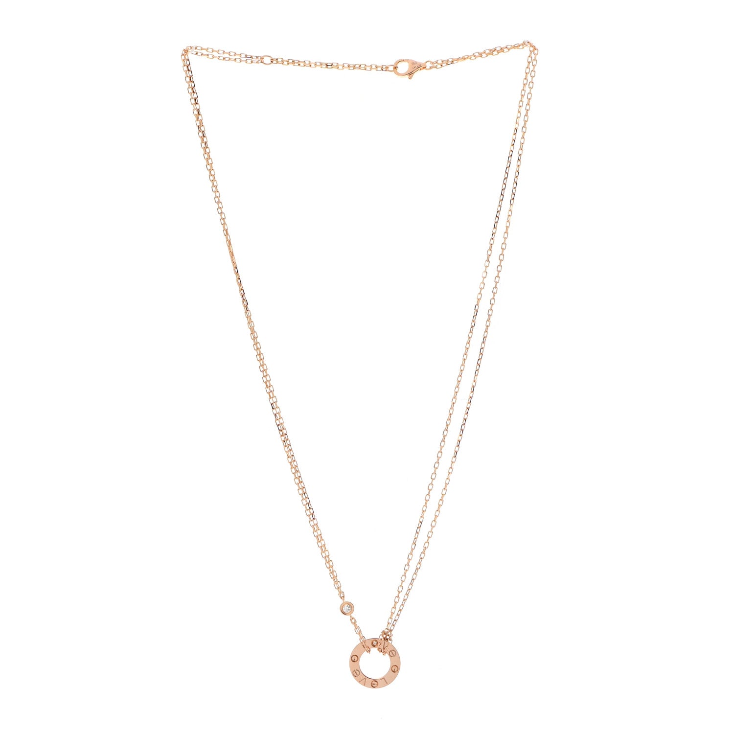 Cartier 18K Pink Gold 2 Diamond LOVE Necklace 3 of 7