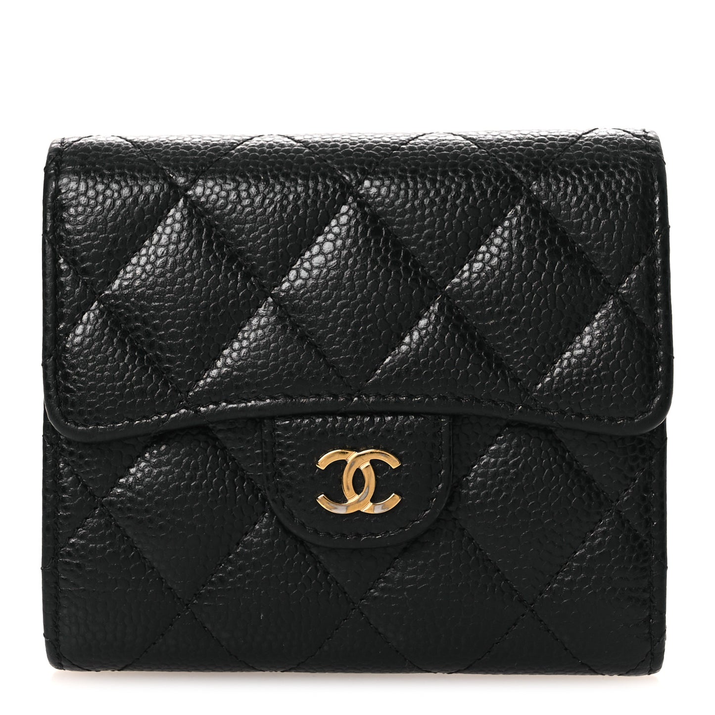 Caviar Quilted Compact Flap Wallet Black
