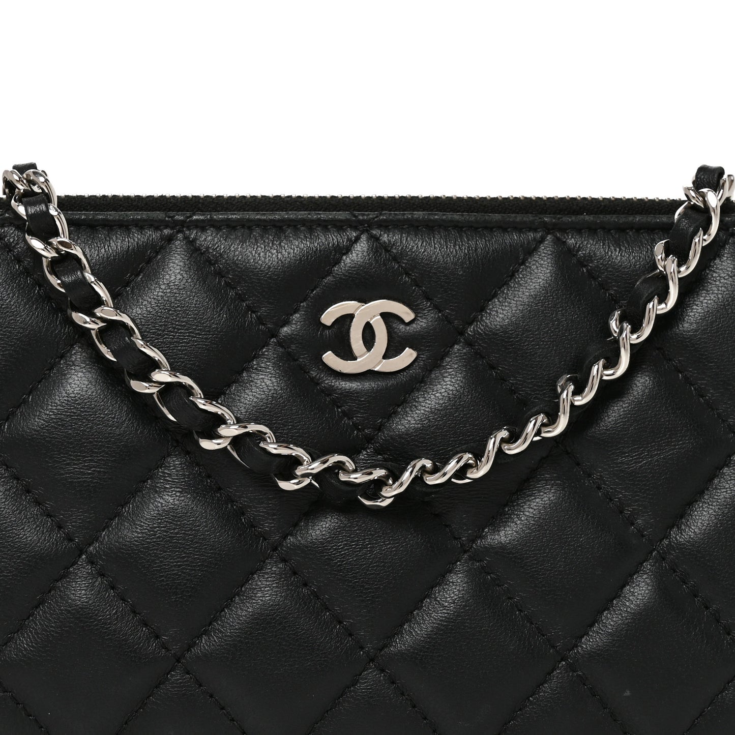 Lambskin Quilted Small Clutch With Chain Black