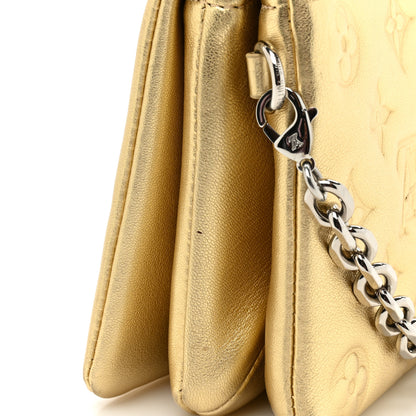 Louis Vuitton Metallic Lambskin Embossed Monogram Pochette Coussin Gold 10 of 12