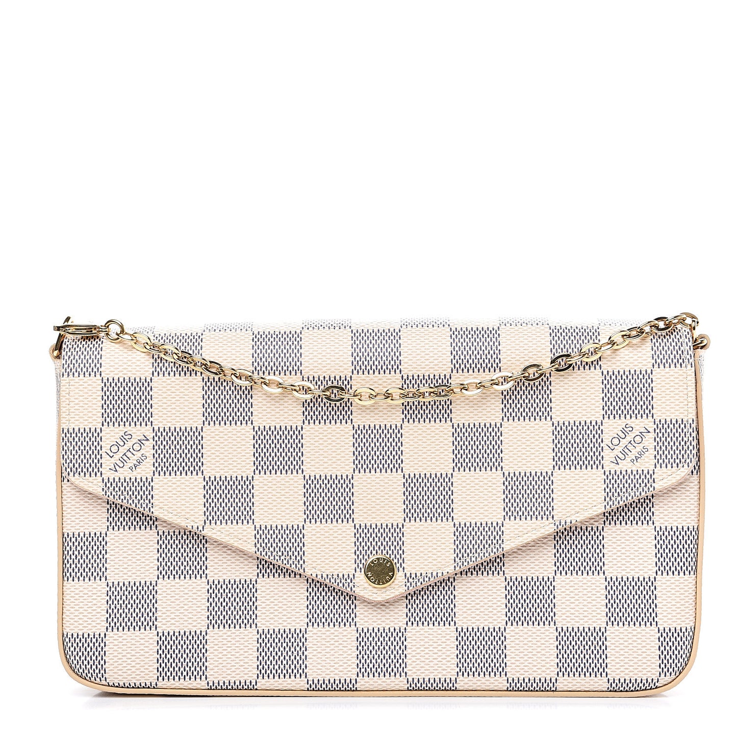 Damier Azur Pochette Felicie Chain Wallet Rose Ballerine