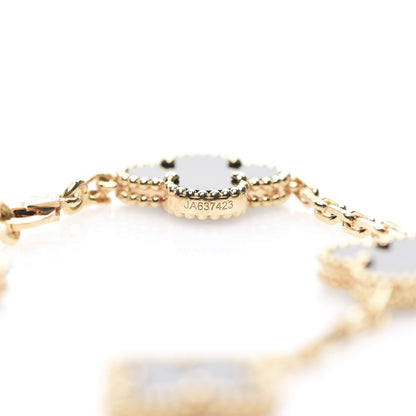 Van Cleef & Arpels 18K Yellow Gold Black Onyx 5 Motifs Vintage Alhambra Bracelet 4 of 5