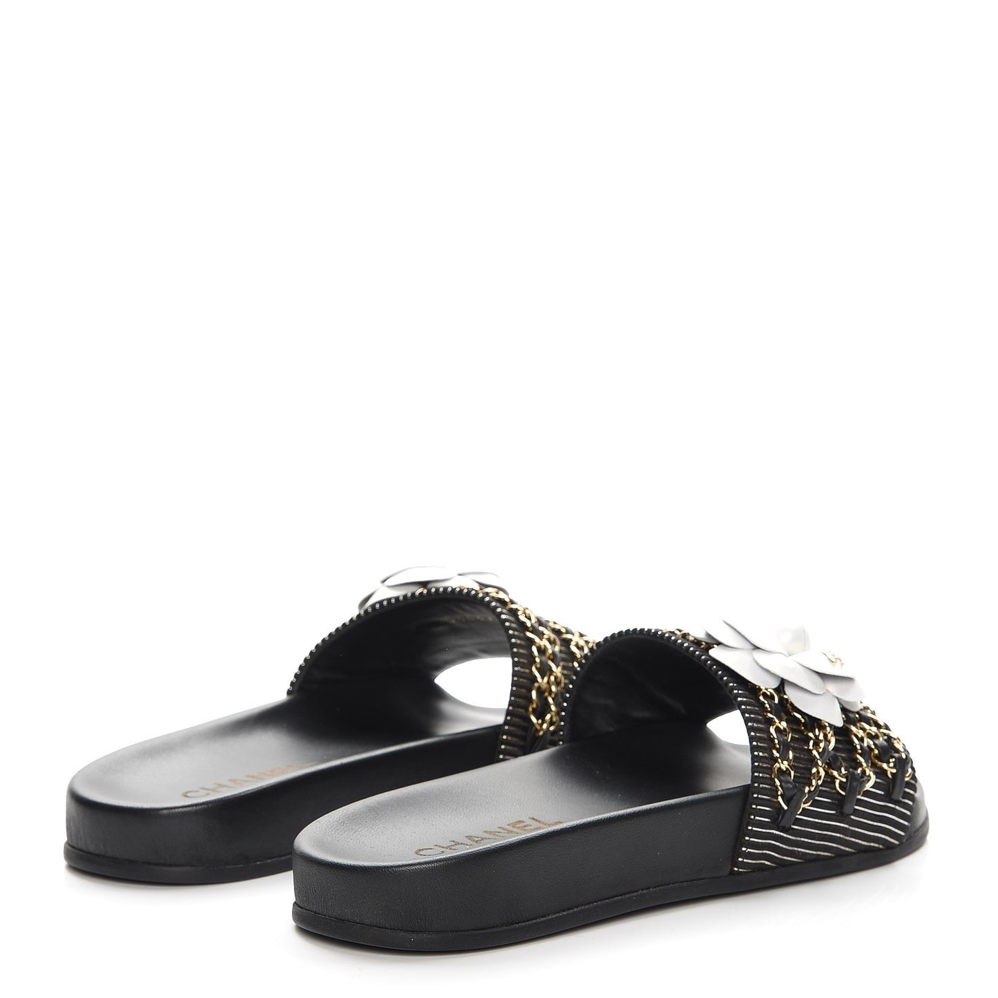 Calfskin Chain Flat Sandals 38 Black