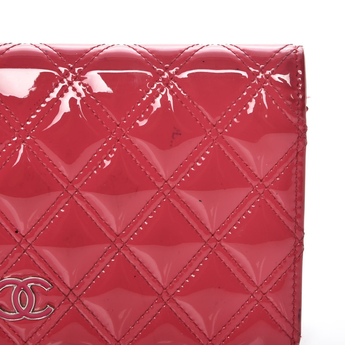 Patent Calfskin Quilted Double Stitch Yen Wallet Pink