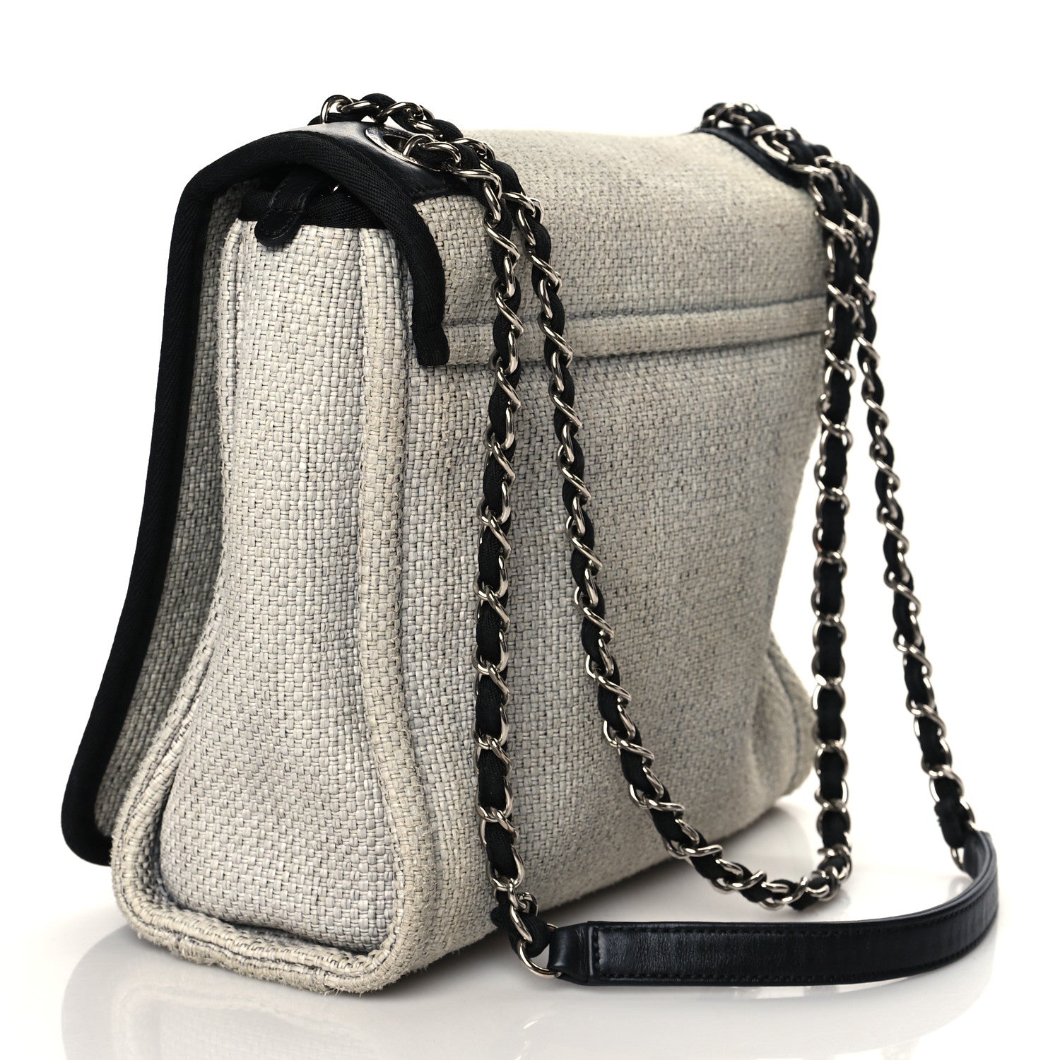 Chanel Woven Straw Raffia Small Deauville Messenger Grey 3 of 11