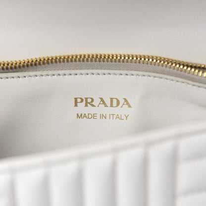 Prada Soft Calfskin Impunture Diagramme Small Chain Flap Shoulder Bag White 8 of 9