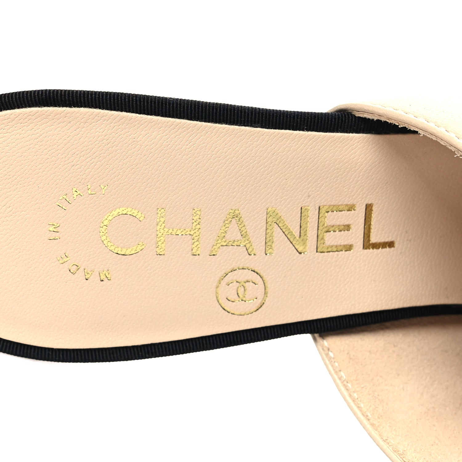 Chanel Lambskin Grosgrain Cap Toe Pearl Mule 36.5 Beige Black 8 of 8