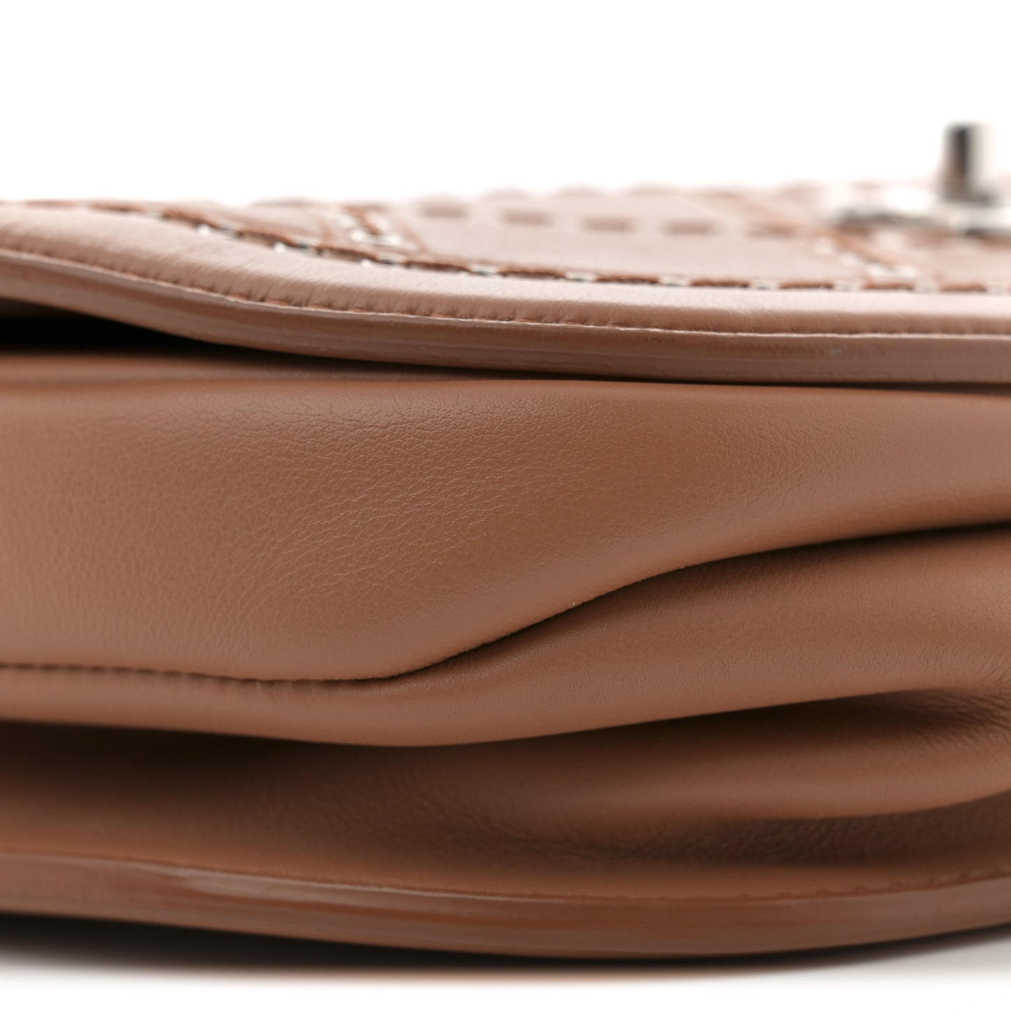 Calfskin Coco Eyelets Small Flap Bag Camel