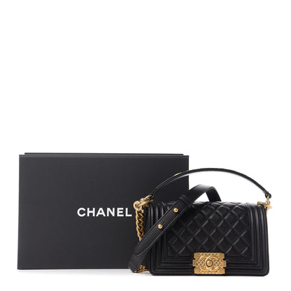 Chanel Calfskin Quilted Small Boy Top Handle Flap Black 3 of 11