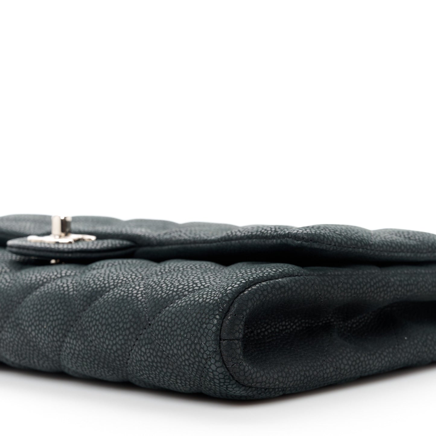 Iridescent Caviar Quilted Clutch With Chain Flap Black