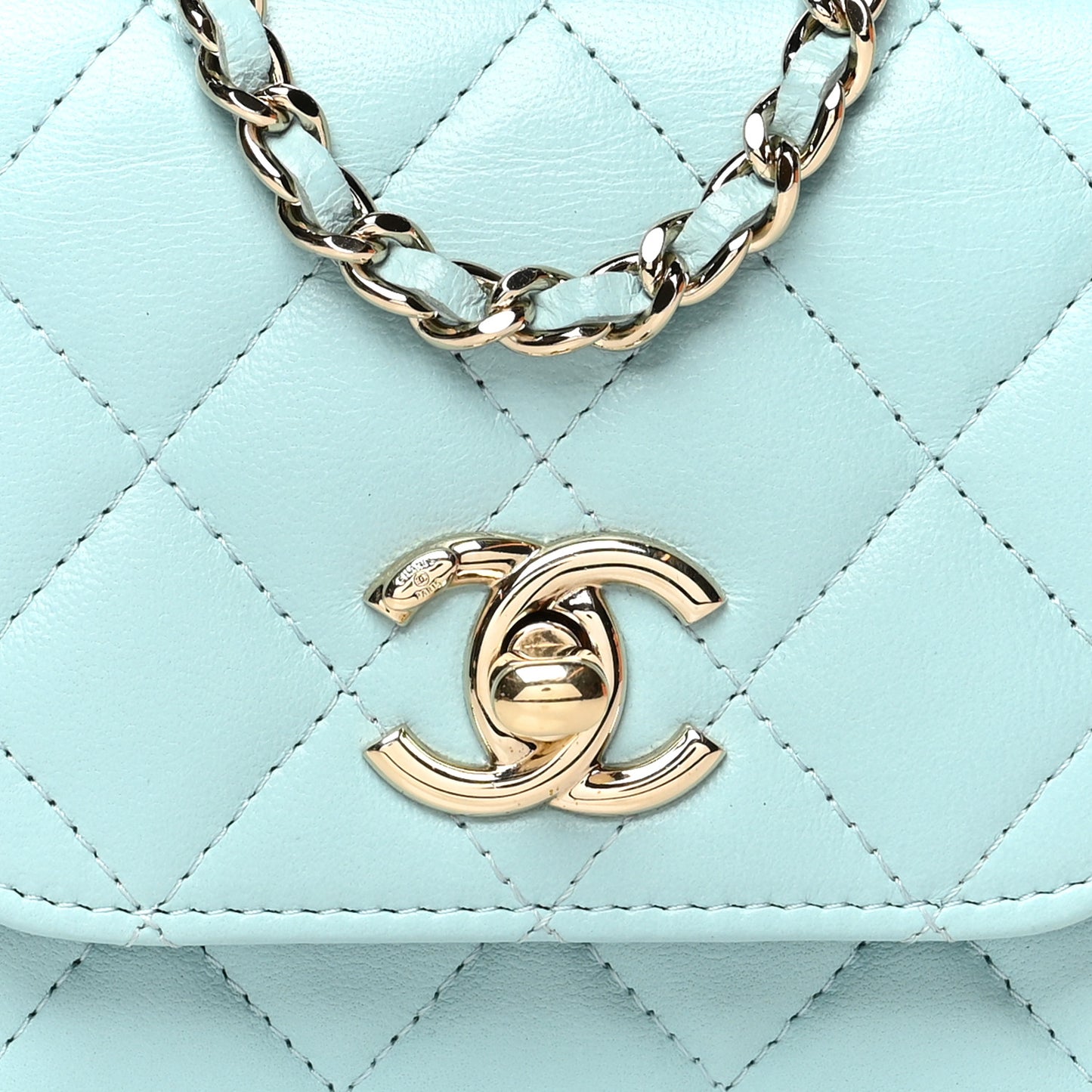 Lambskin Quilted Mini Trendy CC Chain Wallet Light Blue