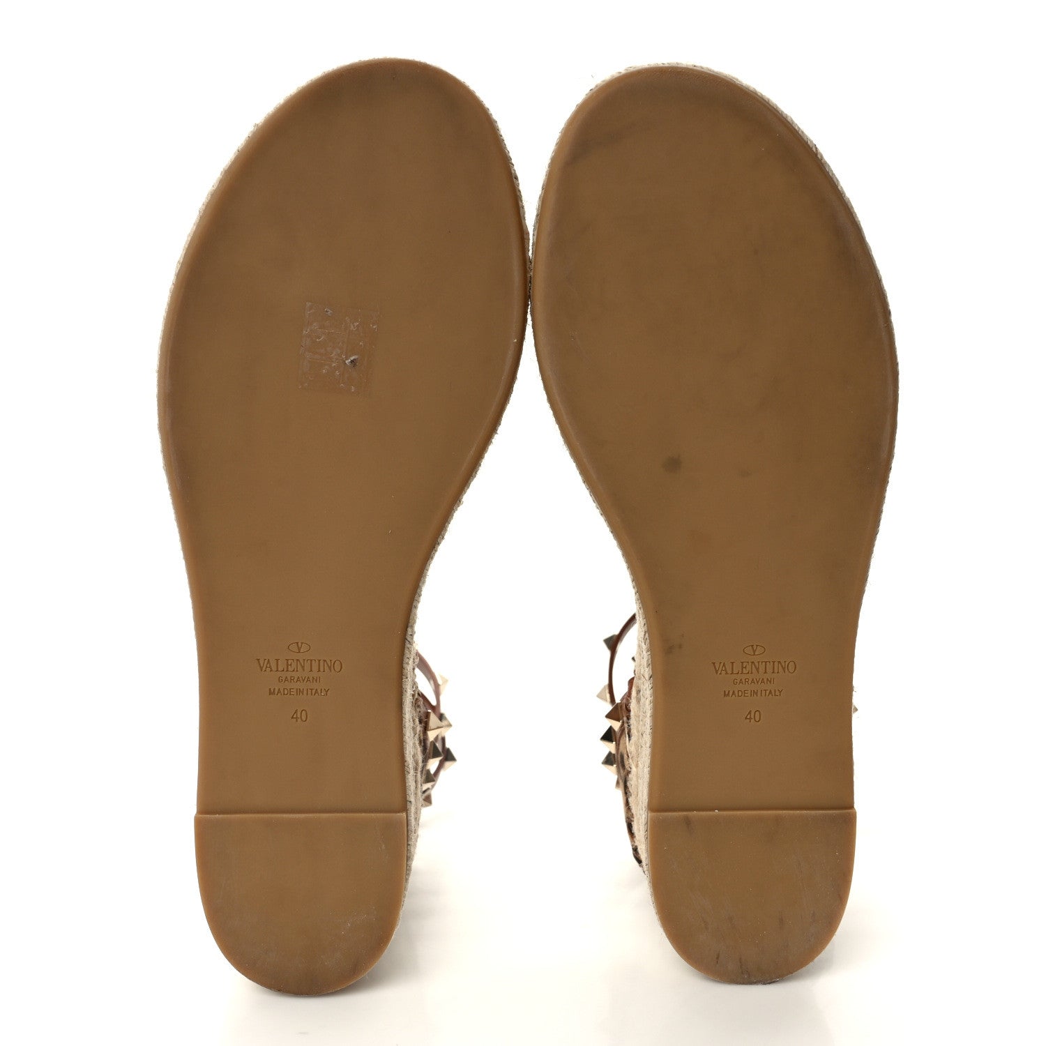 Valentino Garavani Canvas Leopard Print Rockstud Ankle Wrap Espadrille Flatform Sandals 40 Brown 5 of 8