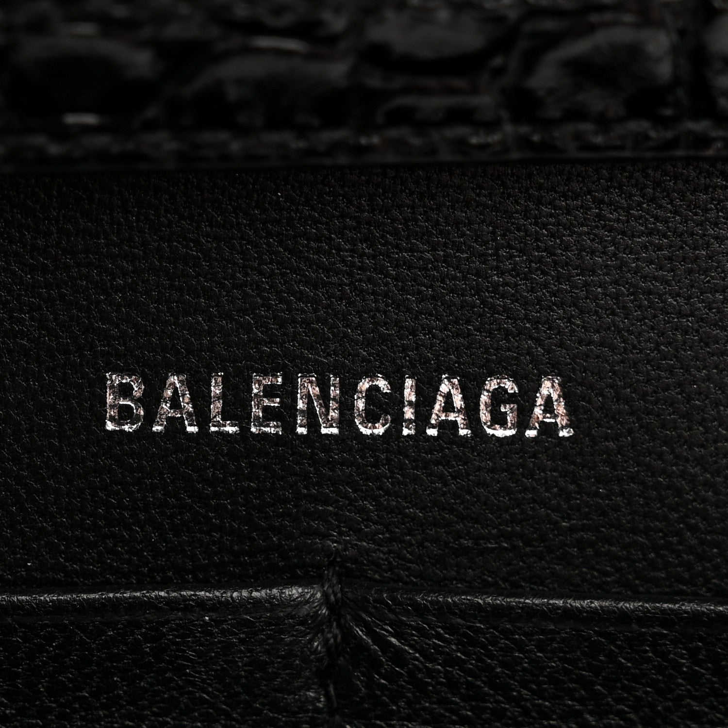 Balenciaga Shiny Calfskin Monochrome Crocodile Embossed Hourglass Chain Bag Black 6 of 15