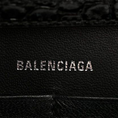Balenciaga Shiny Calfskin Monochrome Crocodile Embossed Hourglass Chain Bag Black 6 of 15