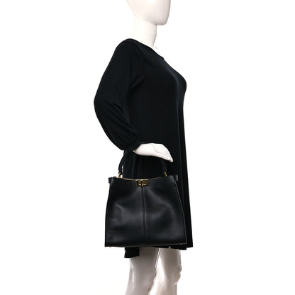 Fendi Vitello Seta Glazed Fabric FF 1974 Medium Peekaboo X-Lite Black Mogano Panna 2 of 8