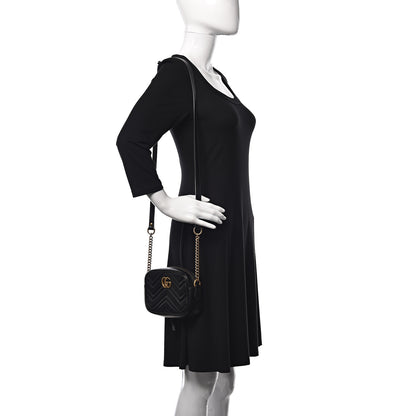 Gucci Calfskin Matelasse Mini GG Marmont Chain Shoulder Bag Black 2 of 10