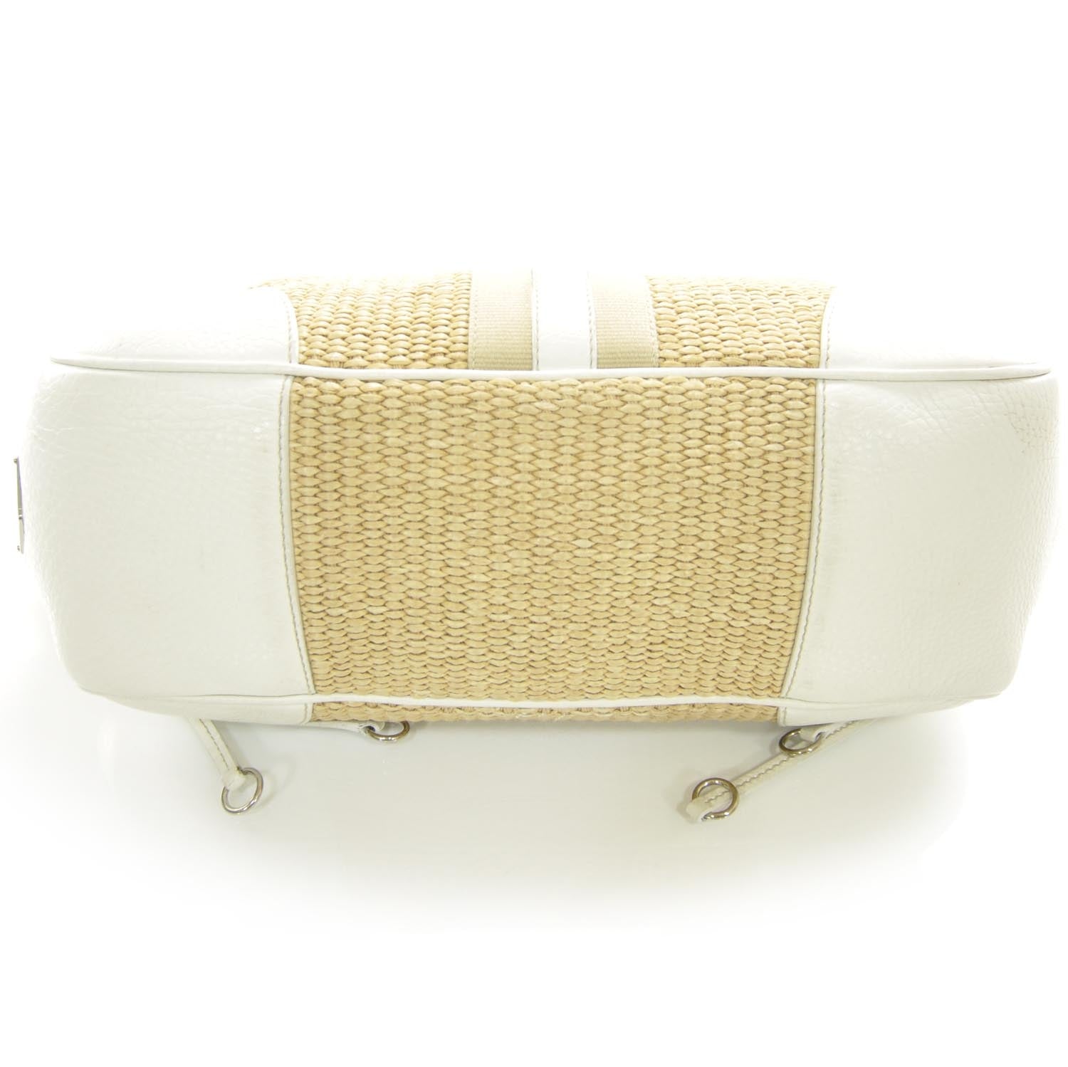 Prada Straw Leather Antic Easy Foldover Pushlock Satchel White 4 of 8
