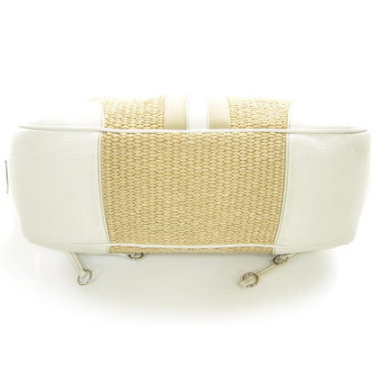 Prada Straw Leather Antic Easy Foldover Pushlock Satchel White 4 of 8