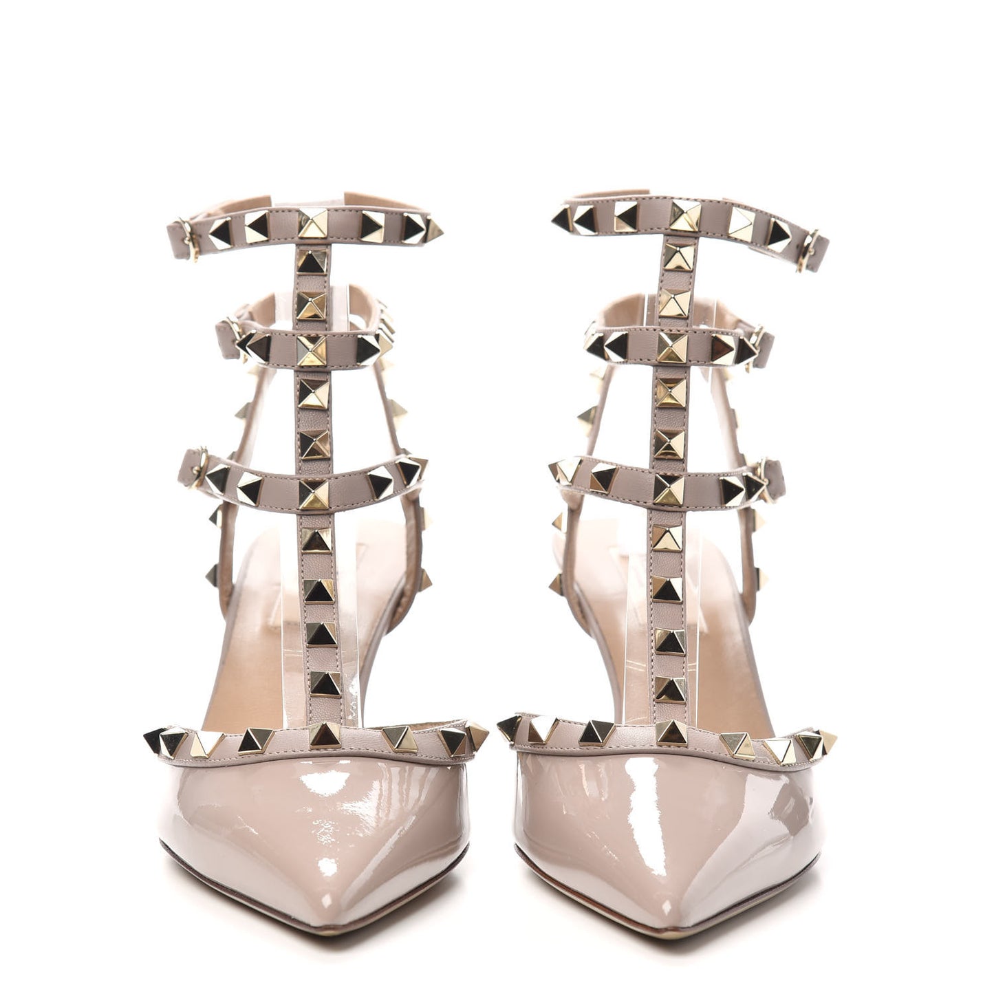 Patent Nappa Rockstud Ankle Strap 65mm Pumps 37.5 Poudre
