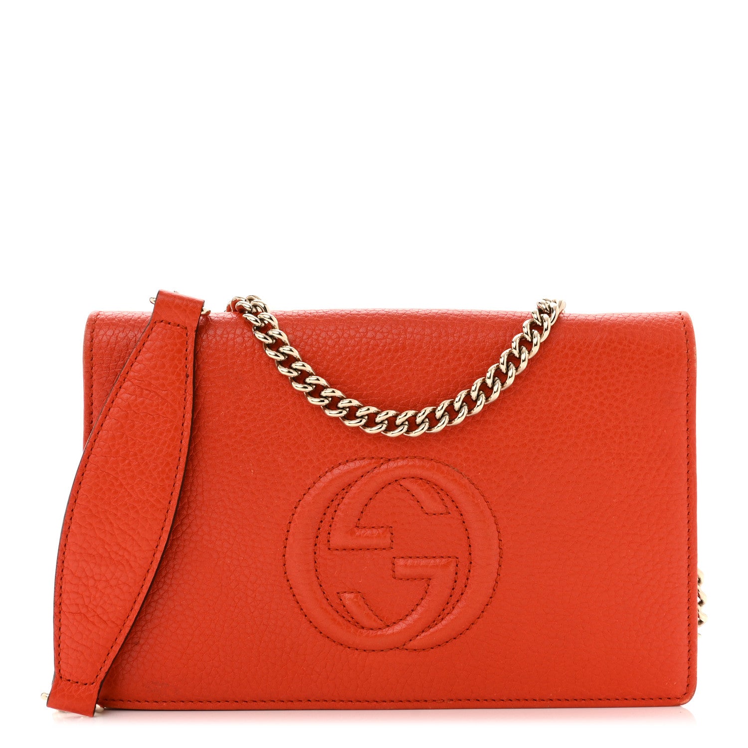 Gucci Pebbled Calfskin Soho Wallet On Chain Sun Orange 1 of 9
