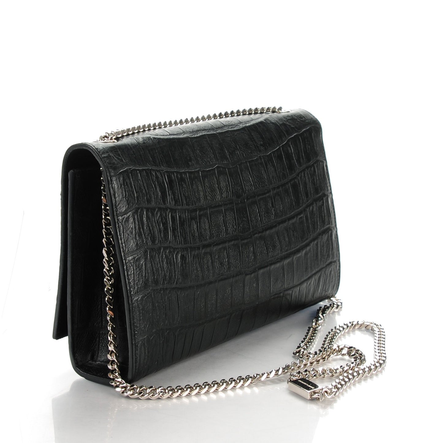 Calfskin Crocodile Embossed Medium Classic Monogram Kate Tassel Satchel Black