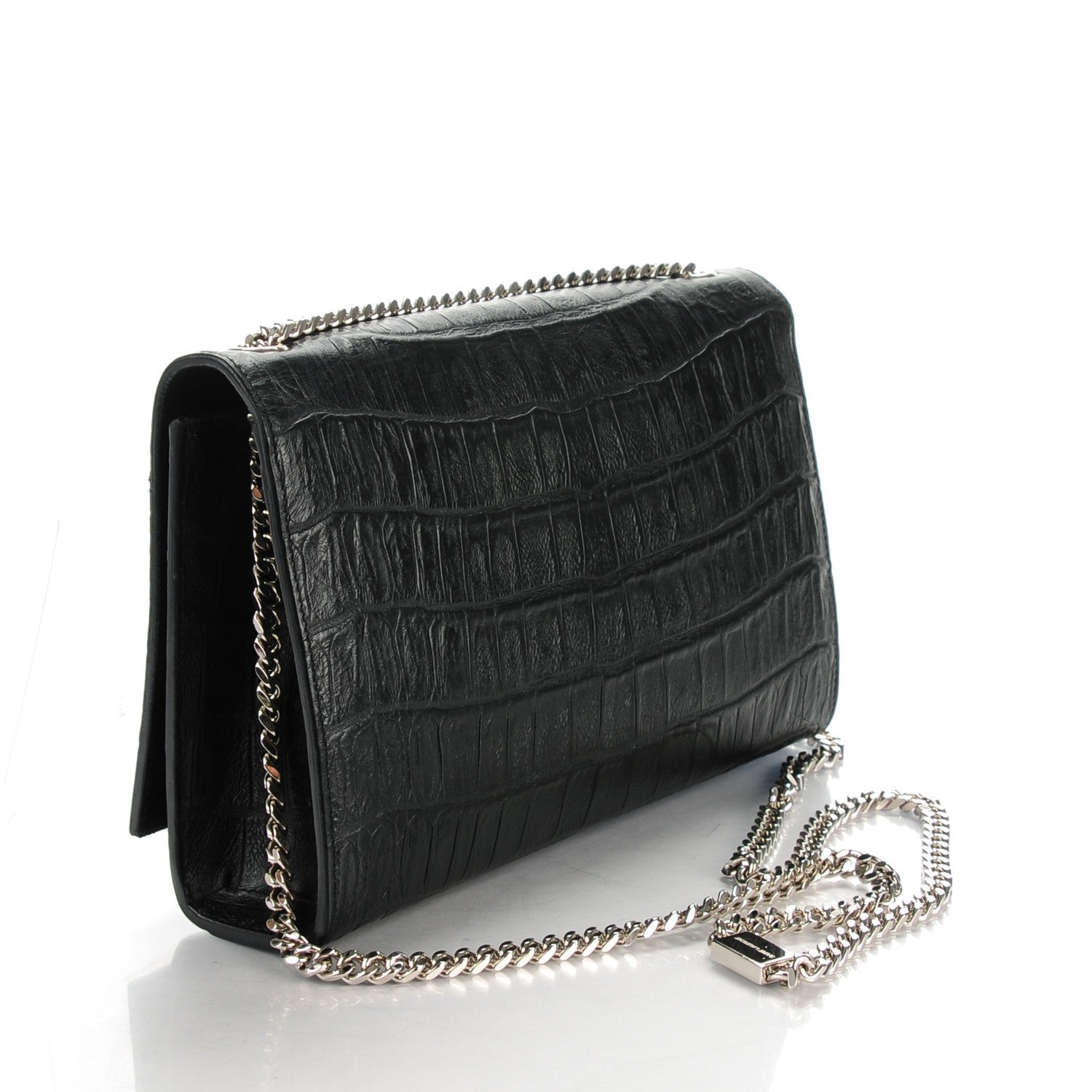 Saint Laurent Calfskin Crocodile Embossed Medium Classic Monogram Kate Tassel Satchel Black 3 of 6
