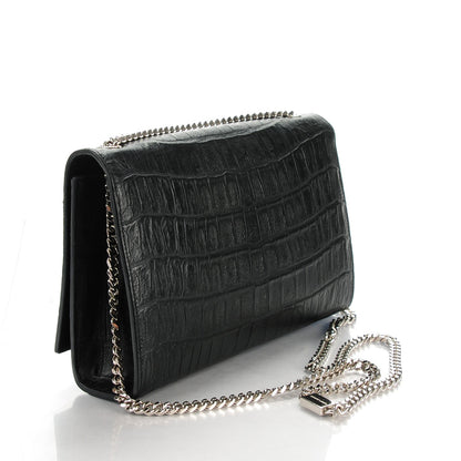 Saint Laurent Calfskin Crocodile Embossed Medium Classic Monogram Kate Tassel Satchel Black 3 of 6