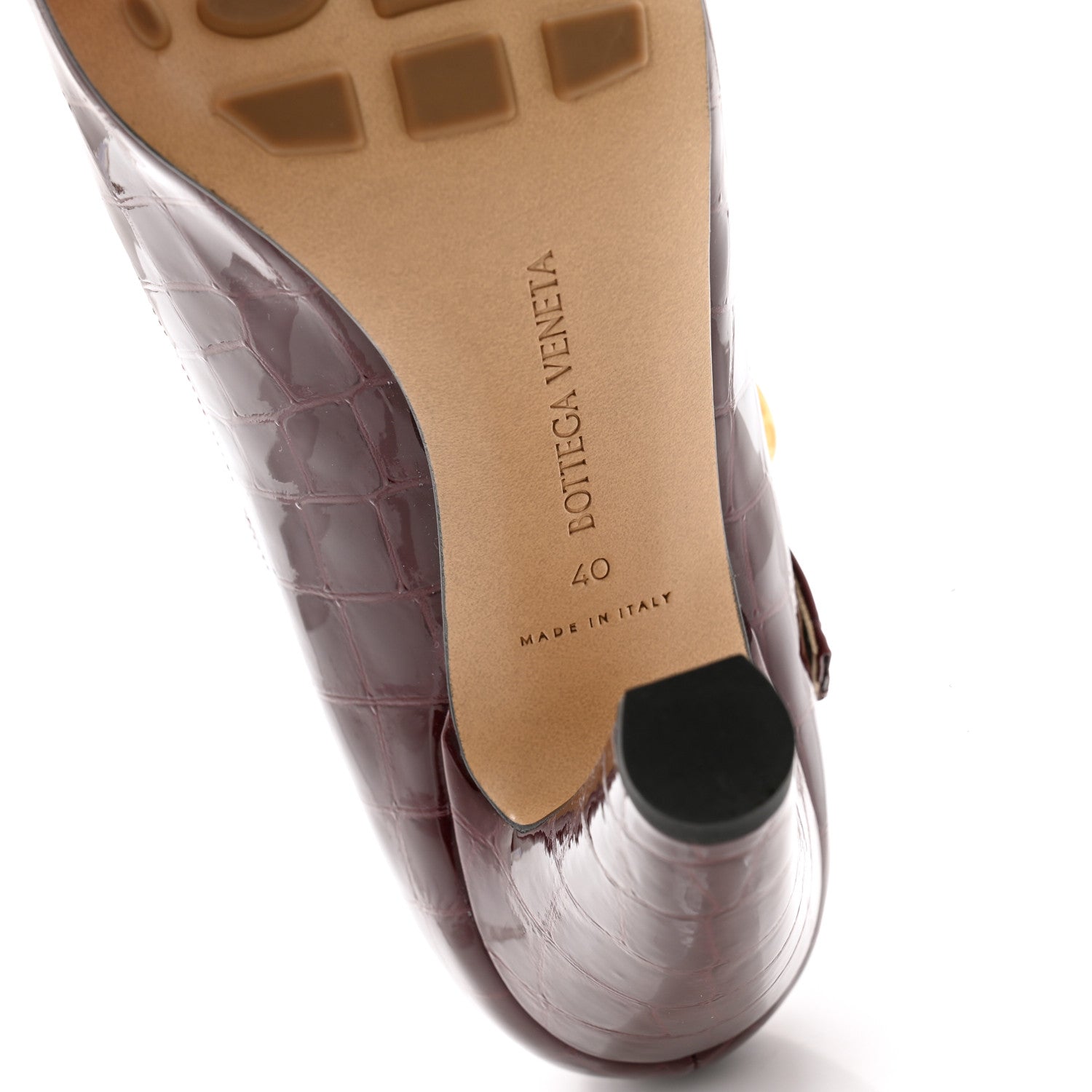 Bottega Veneta Glossy Calfskin Crocodile Embossed Mostra Mary Jane 90 MM Pumps 40 Merlot 7 of 10