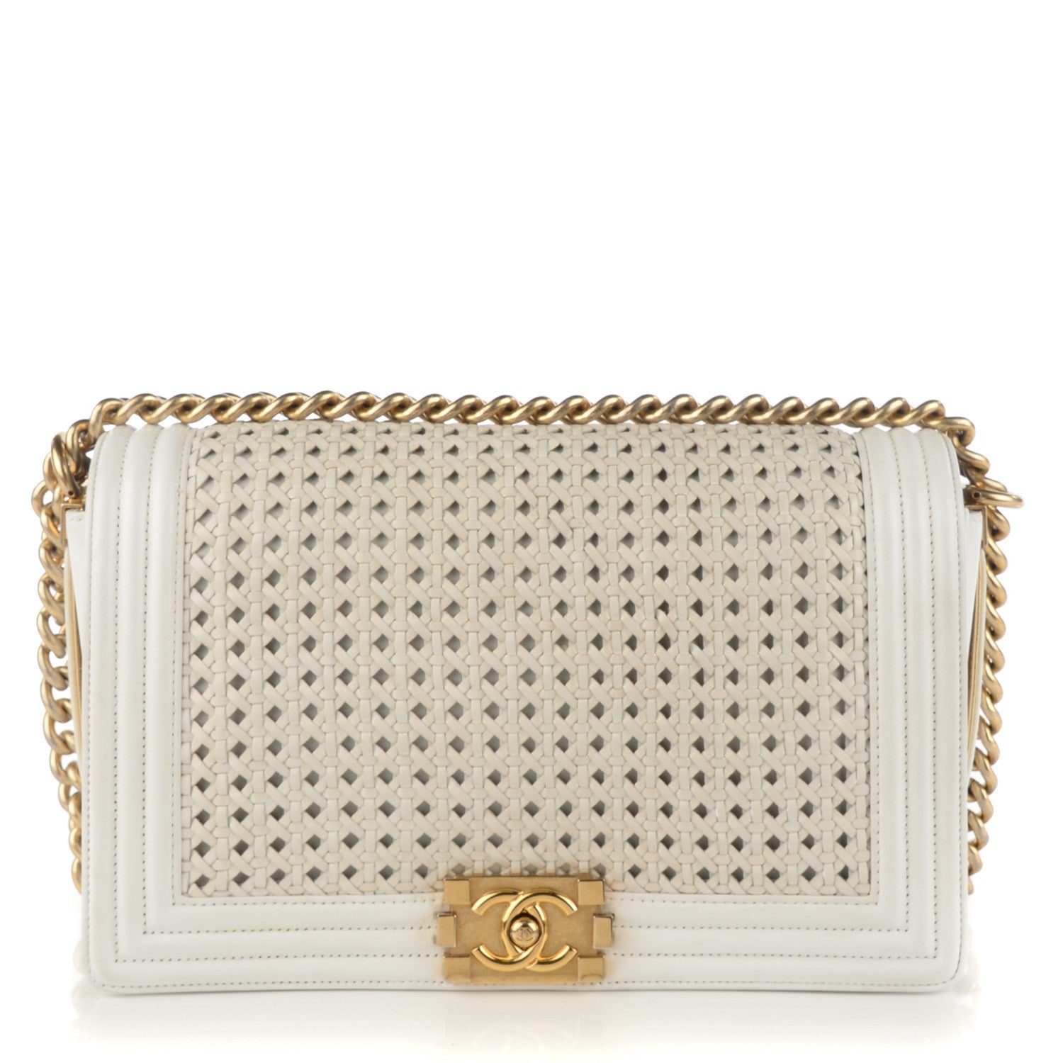 Chanel Sheepskin Braided New Medium Boy Reverso Flap White 1 of 9