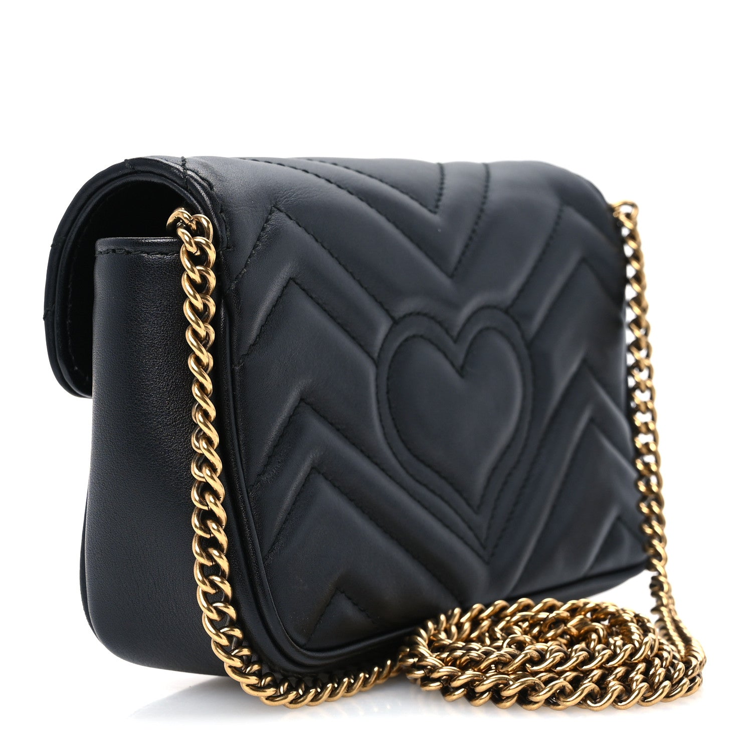 Gucci Calfskin Matelasse Super Mini GG Marmont Shoulder Bag Black 3 of 11