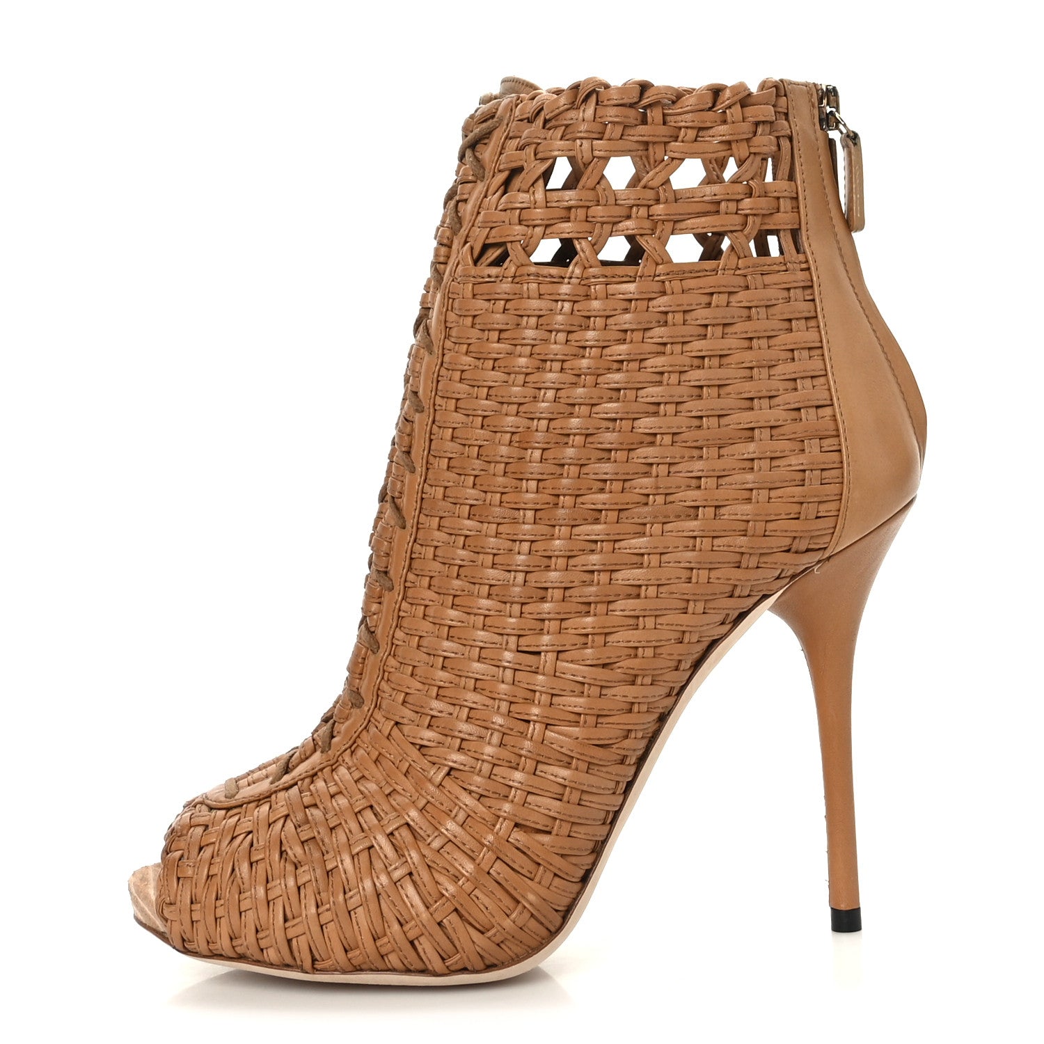 Gucci Calfskin Peep Toe Ankle Boots 37.5 New Banana 1 of 6